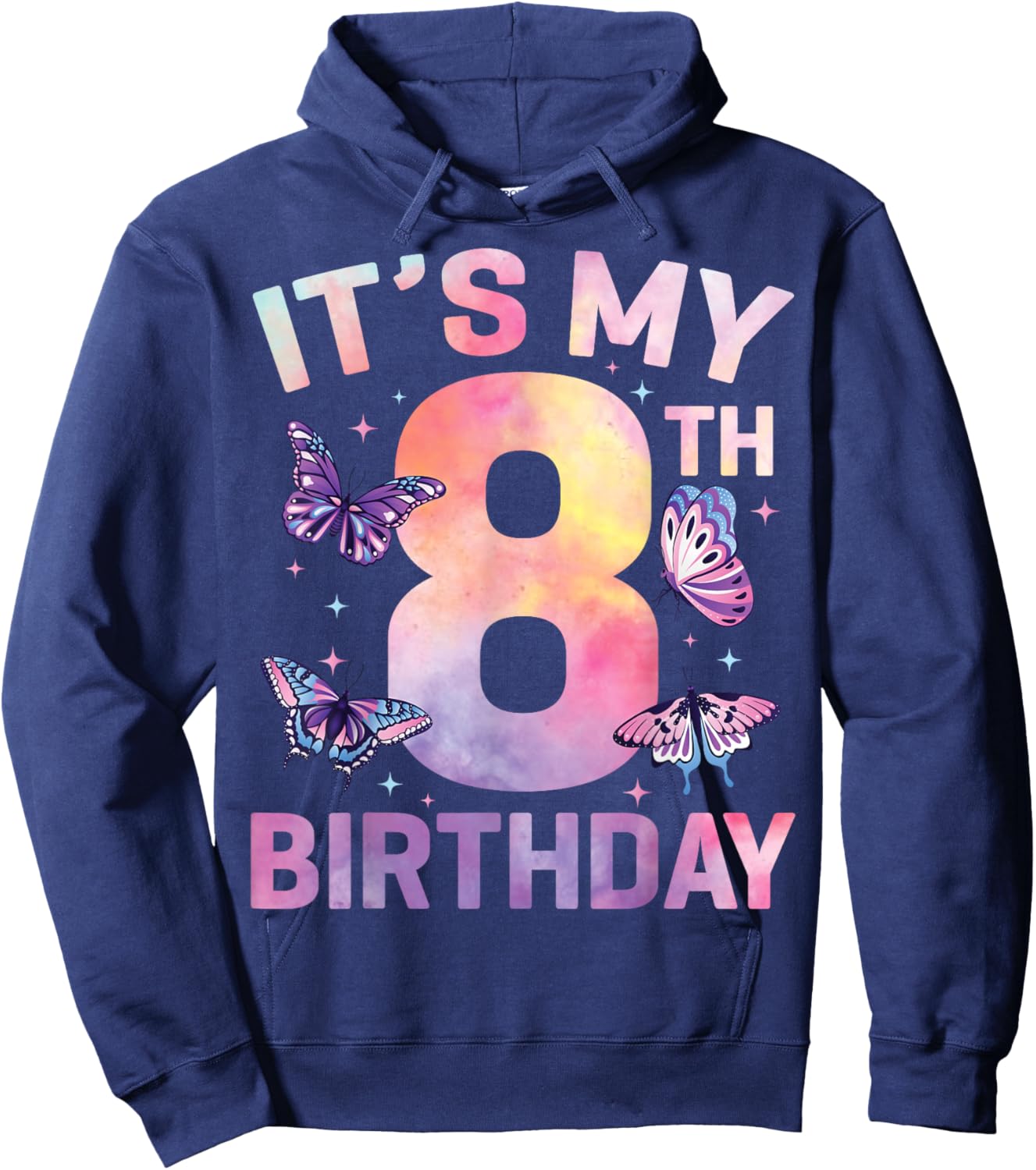 Kids It's My 8th Birthday Butterfly 8 Years Old Hoodie - Hoodie | Navy