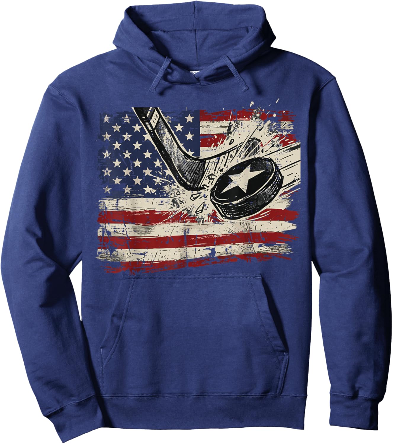 4th of July Ice Hockey Puck US Flag Patriotic Men Boys Kids Hoodie - Hoodie | Navy