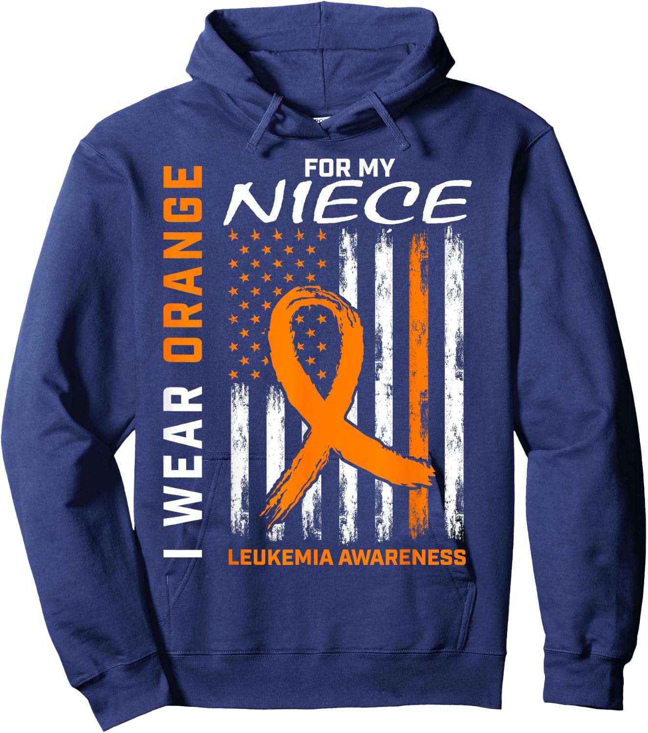 I Wear Orange For My Niece Leukemia Awareness American Flag Hoodie - Hoodie | Navy