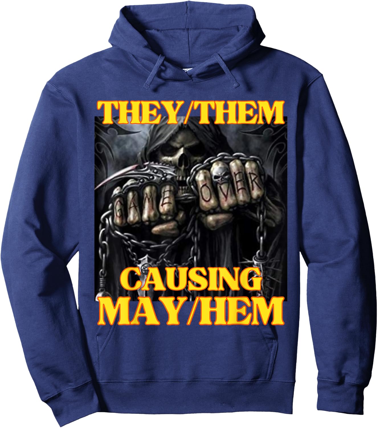 They Them Causing Mayhem Funny Cringe Hard Skeleton Meme Hoodie - Hoodie | Navy