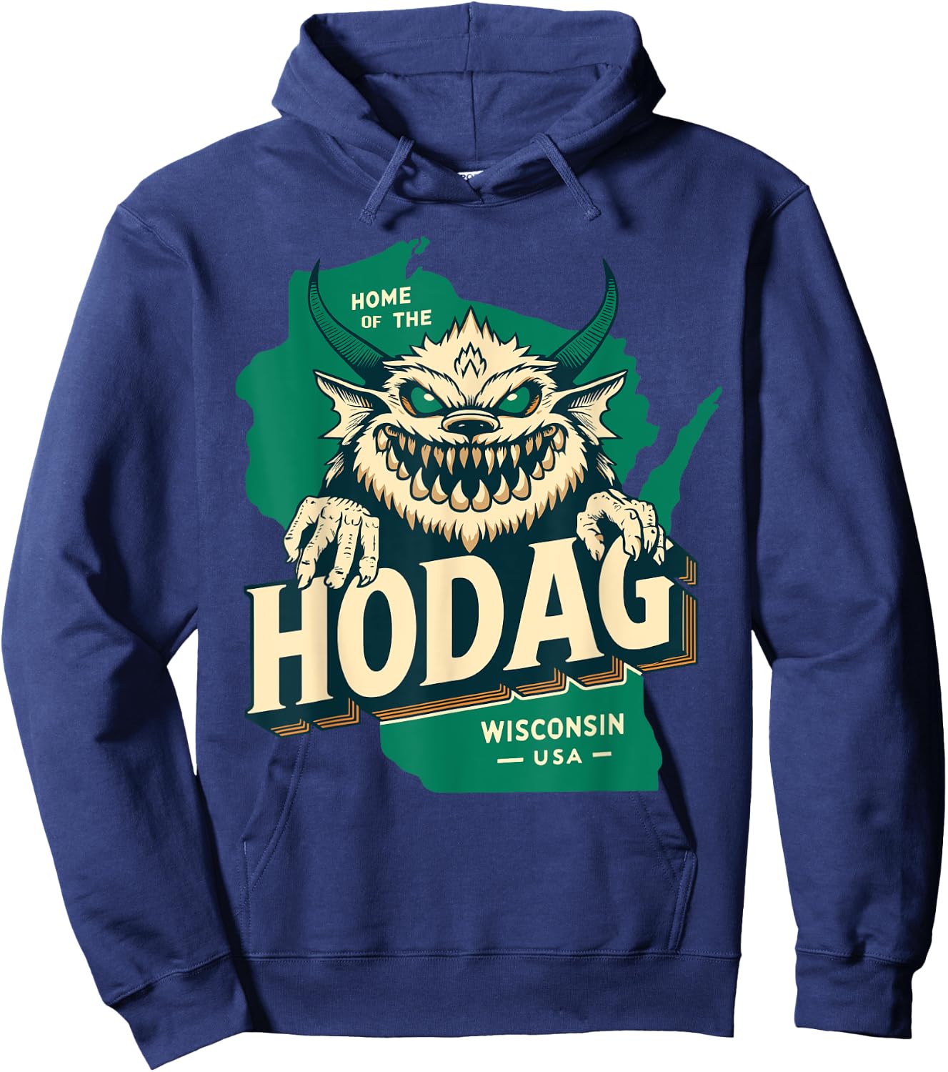 Home State Hodag Wisconsin USA Cryptid Paranormal Design Hoodie - Hoodie | Navy