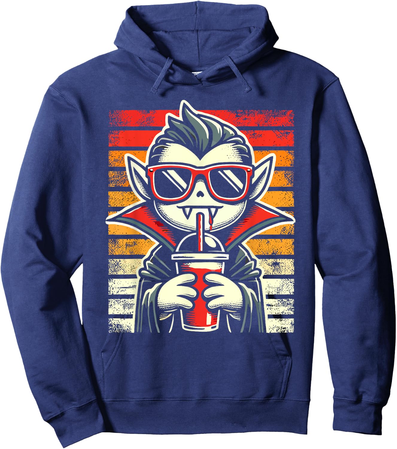 Retro Hipster Vampire with Smoothie Halloween Funny Vampire Hoodie - Hoodie | Navy