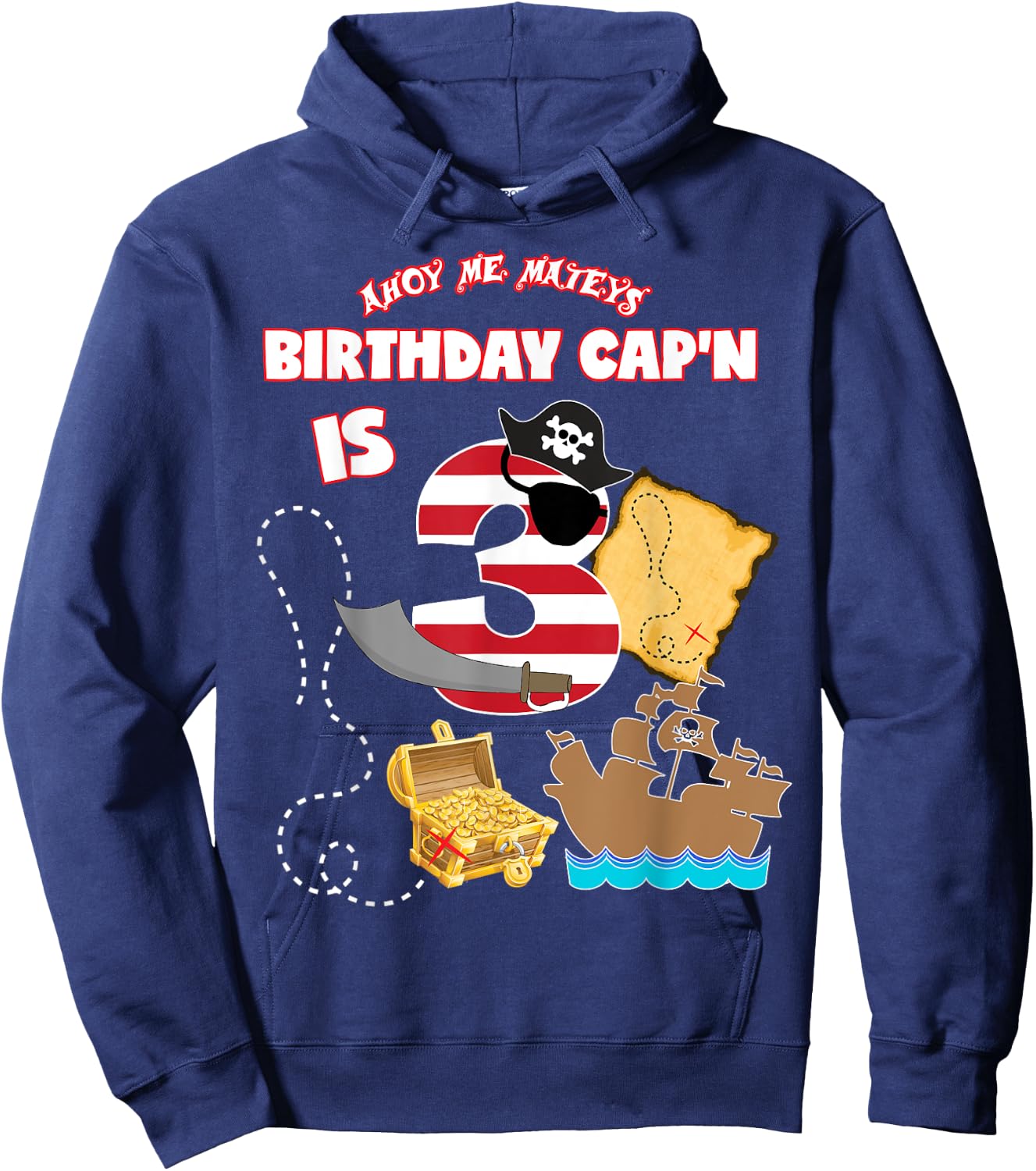 Pirate Birthday Shirt For Boys Age 3 Three Pirate Theme Hoodie - Hoodie | Navy