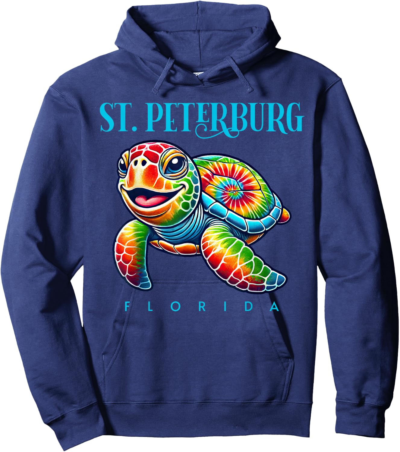 Saint Petersburg Florida Smiling Tie Dye Sea Turtle Hoodie - Hoodie | Navy