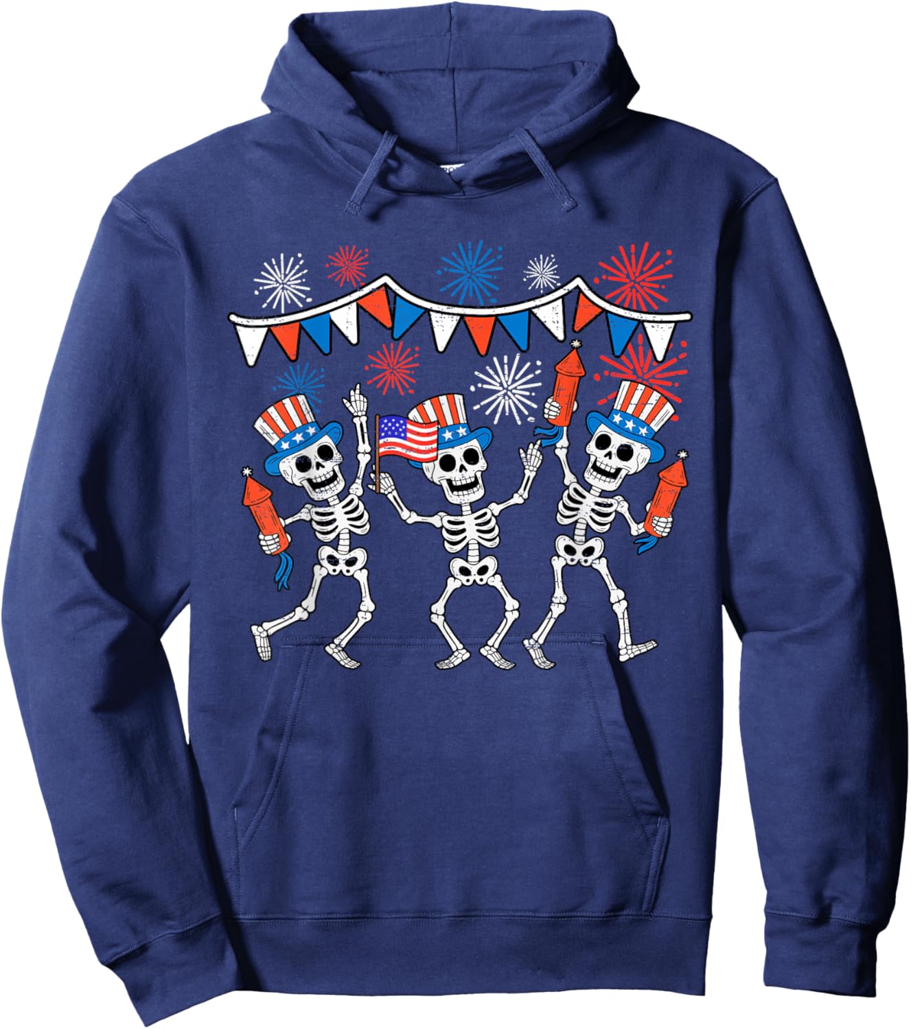 Dancing Skeletons American Flag USA Funny 4th Of July Fourth Hoodie - Hoodie | Navy