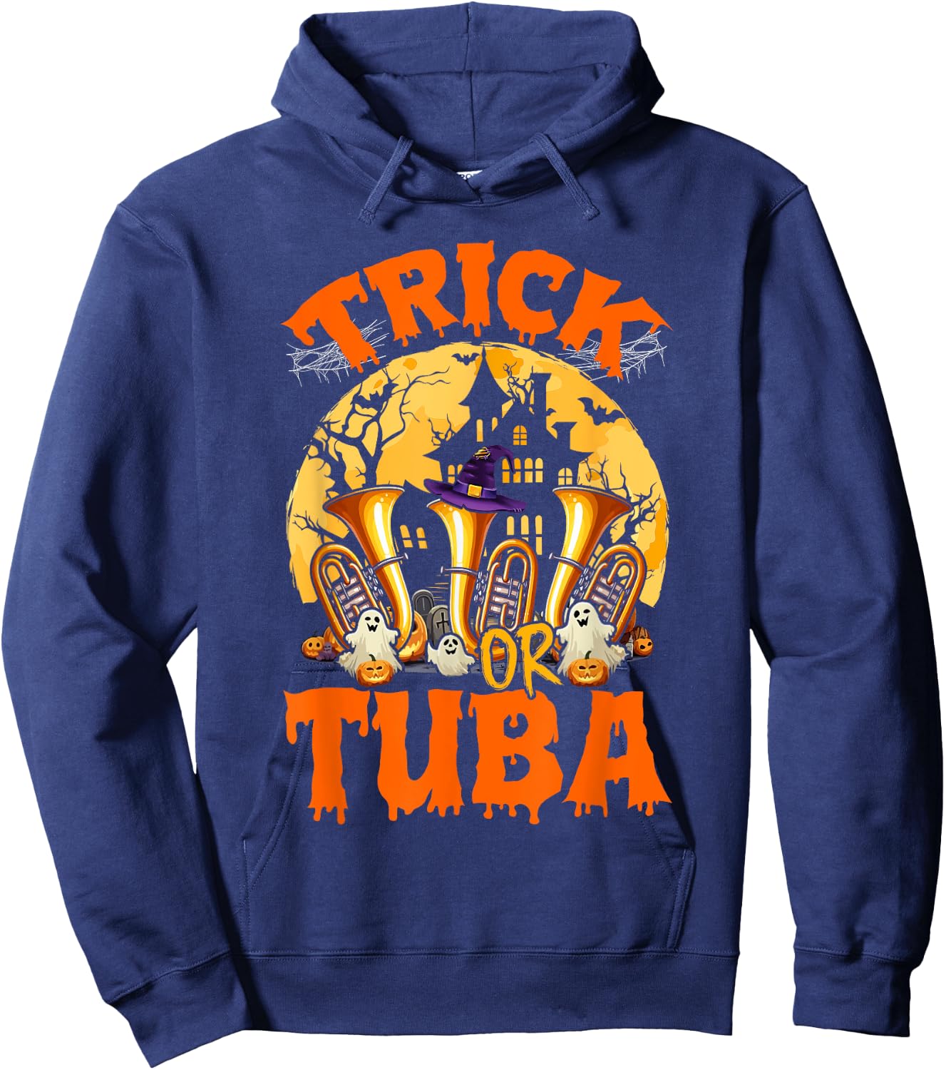 Trick Or Tuba Halloween Moon Costume Funny Instruments Hoodie - Hoodie | Navy