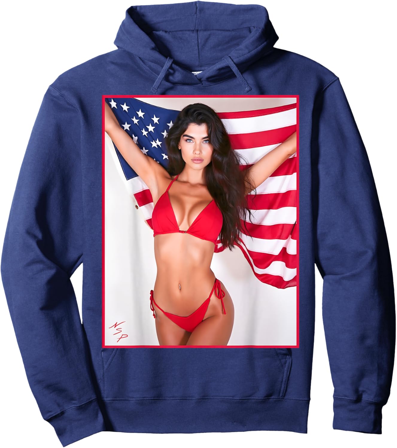 Hot Babe - Beautiful Bikini Girl with American Flag Hoodie - Hoodie | Navy
