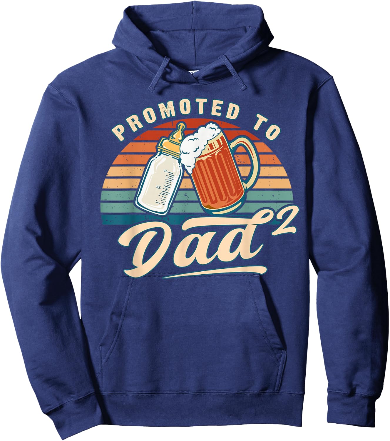 Promoted to Dad of 2 Retro Baby Reveal Idea Hoodie - Hoodie | Navy