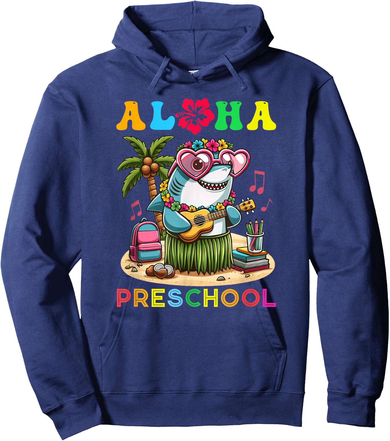 Aloha Preschool Shark Hawaii Back to School Kids Girl Hoodie - Hoodie | Navy