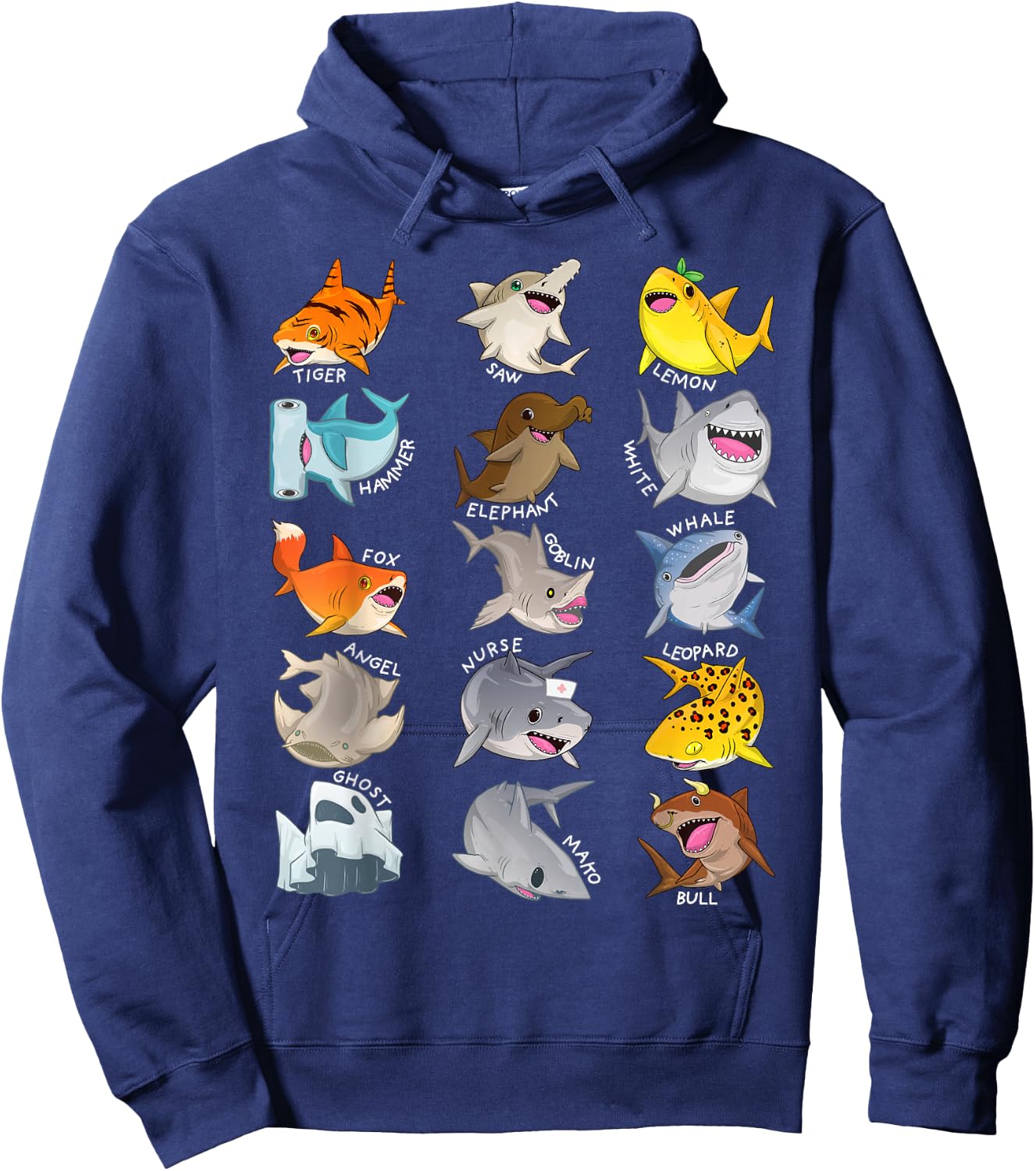 Shark Shirt Cute Types Of Sharks Marine Biology Funny Shark Hoodie - Hoodie | Navy