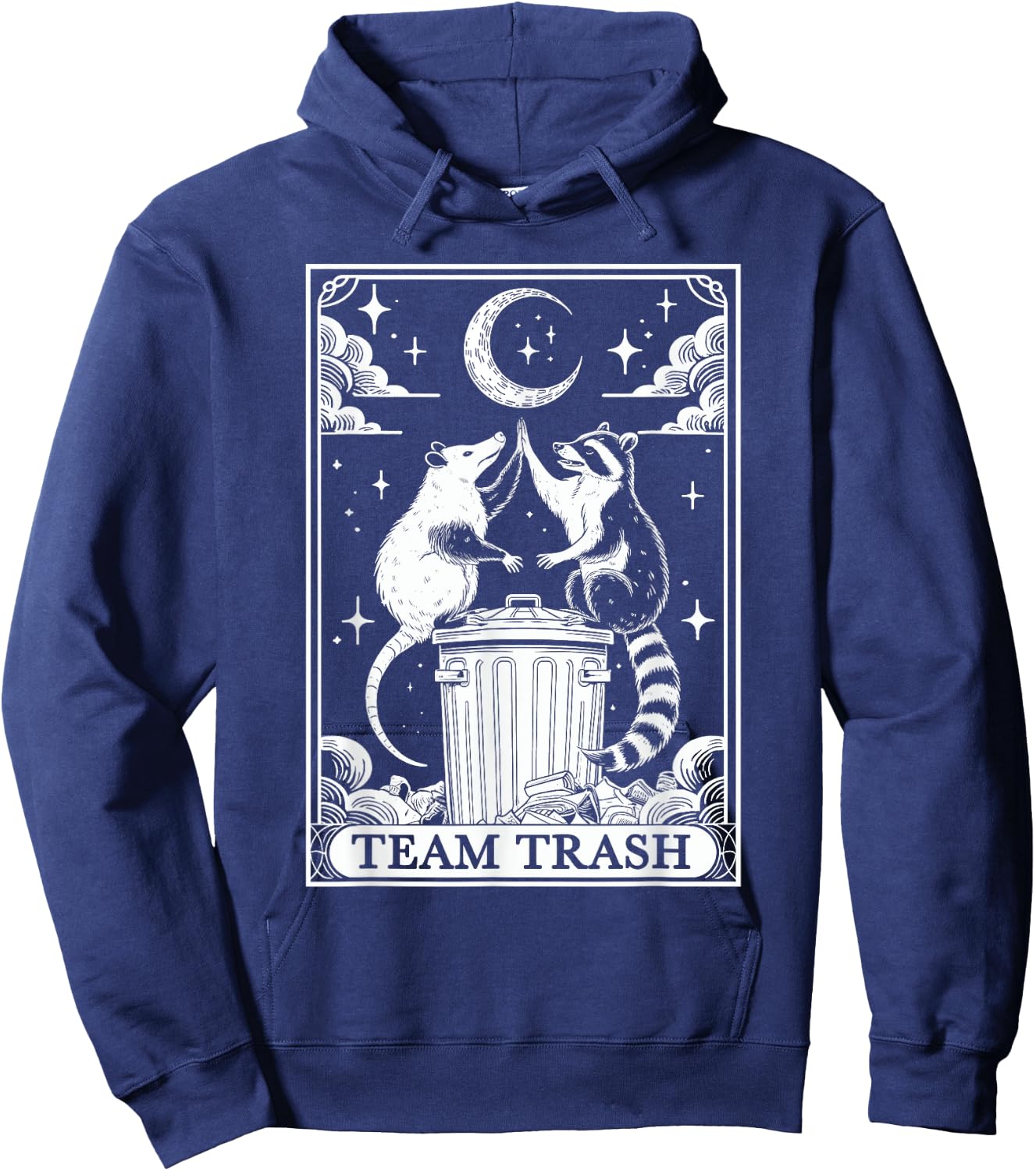 Tarot Card Vintage Team Trash Crescent Moon Opossum Raccoon Hoodie - Hoodie | Navy