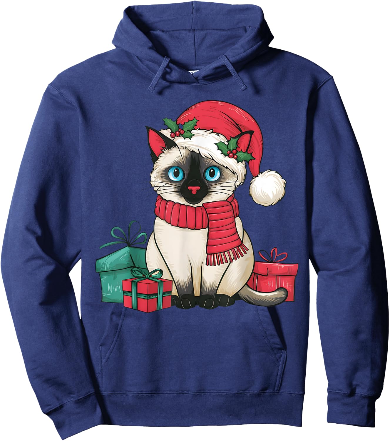 Siamese Cat Xmas Holiday Santa Siamese Cat Christmas Men Women Kids Hoodie - Hoodie | Navy