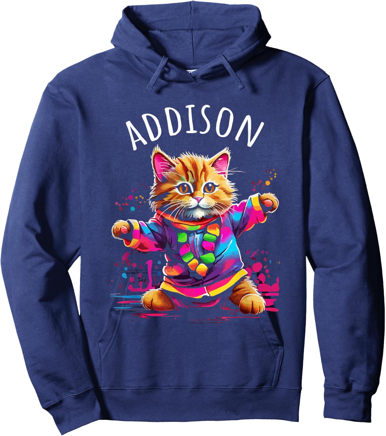 Addison Colorful Dancing Cat Design for Girls Name Addison Hoodie - Hoodie | Navy