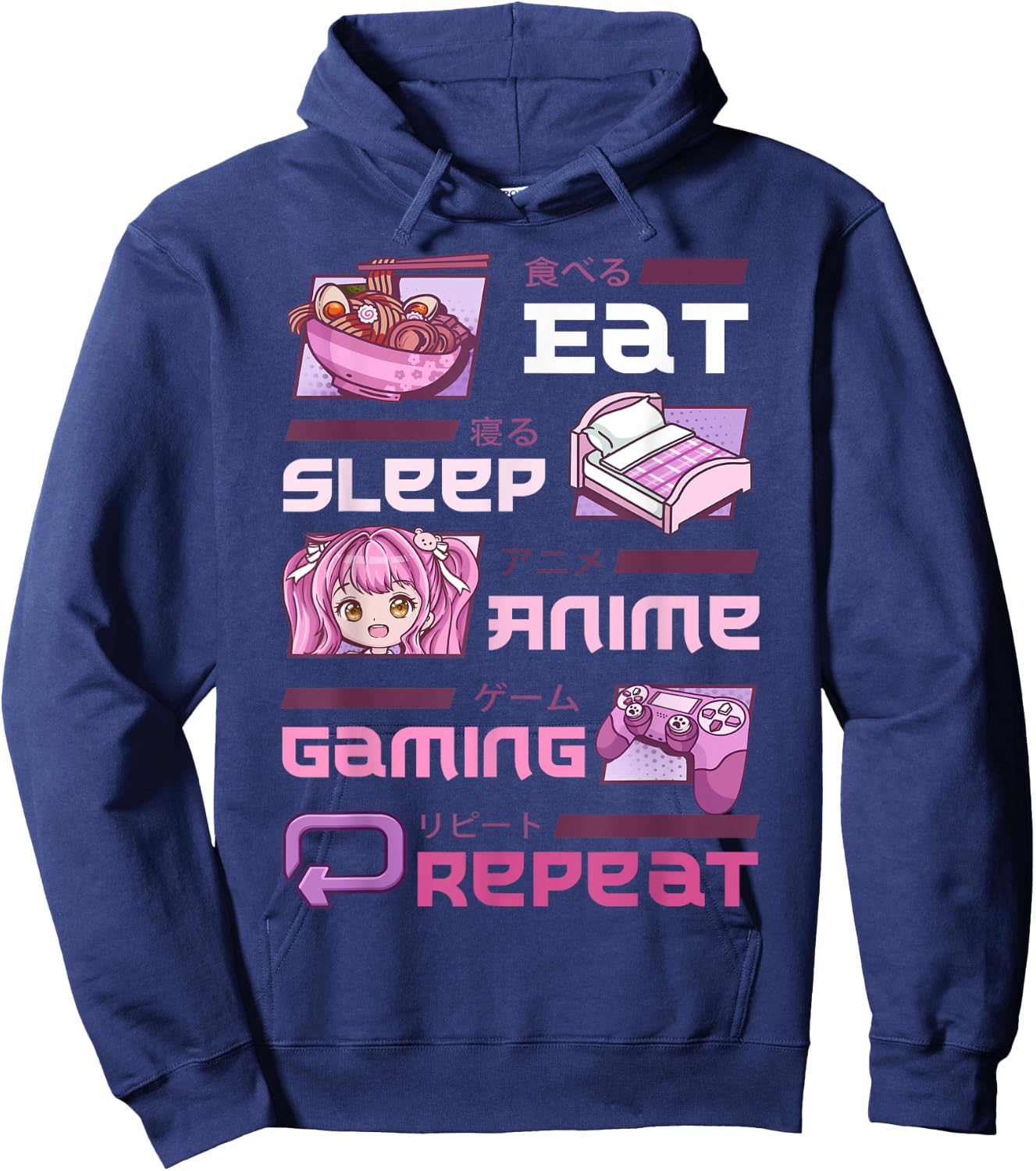 Gamer Gaming Video Games Funny Eat Sleep Anime Gaming Repeat Hoodie - Hoodie | Navy
