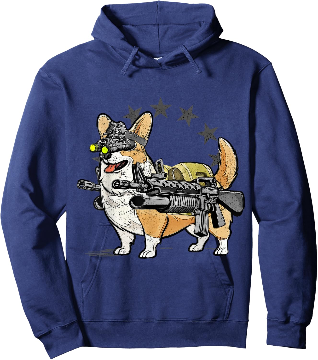 1 Nation -Adults Combat Corgi Patriotic Cartoon , Black, Small, Short Sleeve Hoodie - Hoodie | Navy