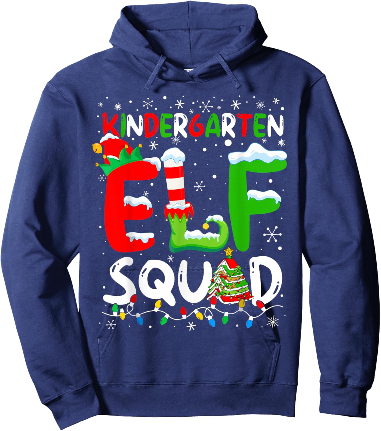 Kindergarten ELF Squad Funny Christmas ELF Student Teacher Hoodie - Hoodie | Navy
