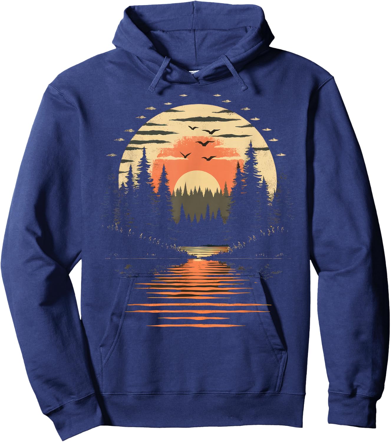 Retro Wilderness Bear Trees Reflection Outdoor Forest Hoodie - Hoodie | Navy