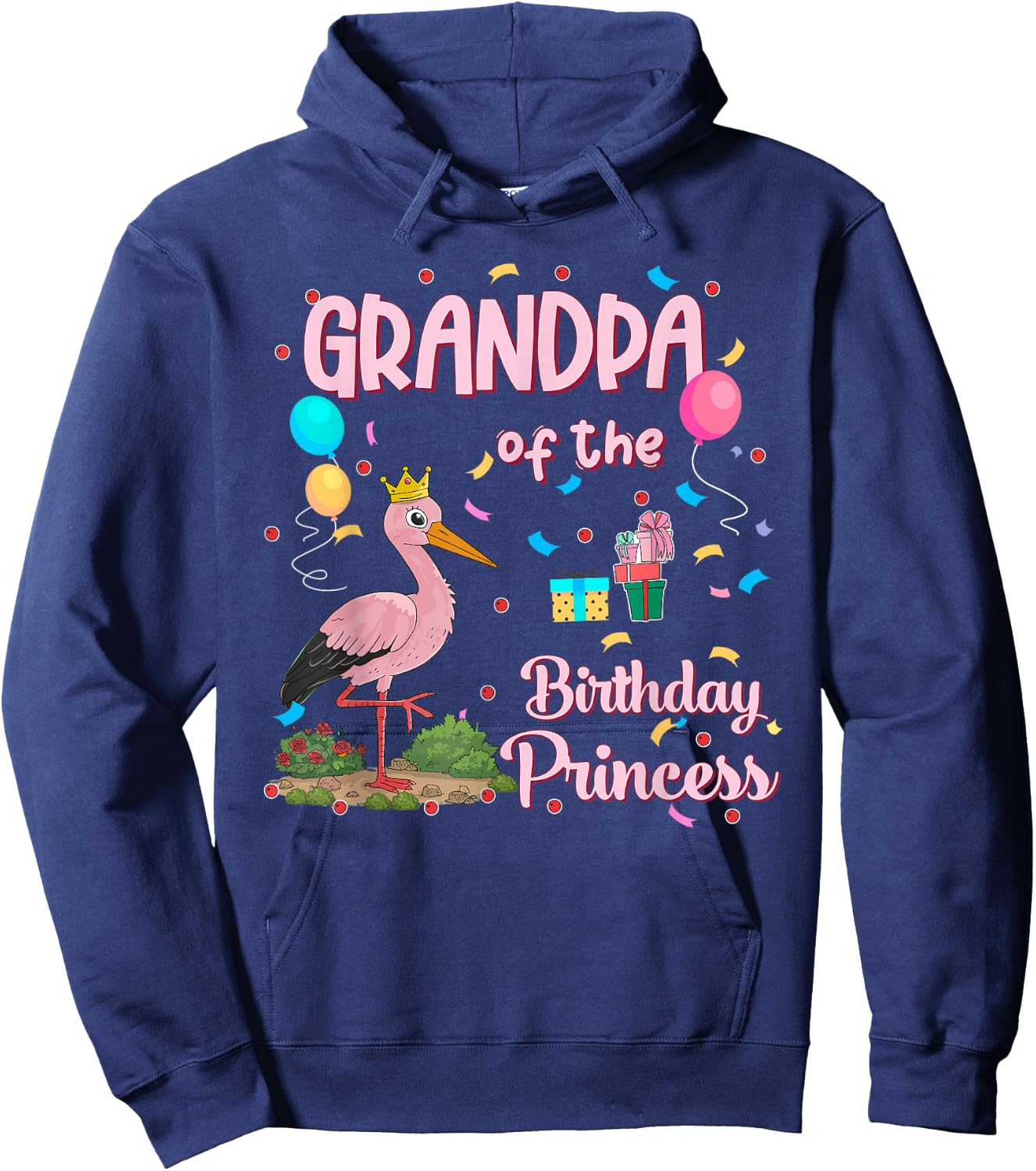 Grandpa of the Birthday Princess Pink Flamingo Party Squad Hoodie - Hoodie | Navy