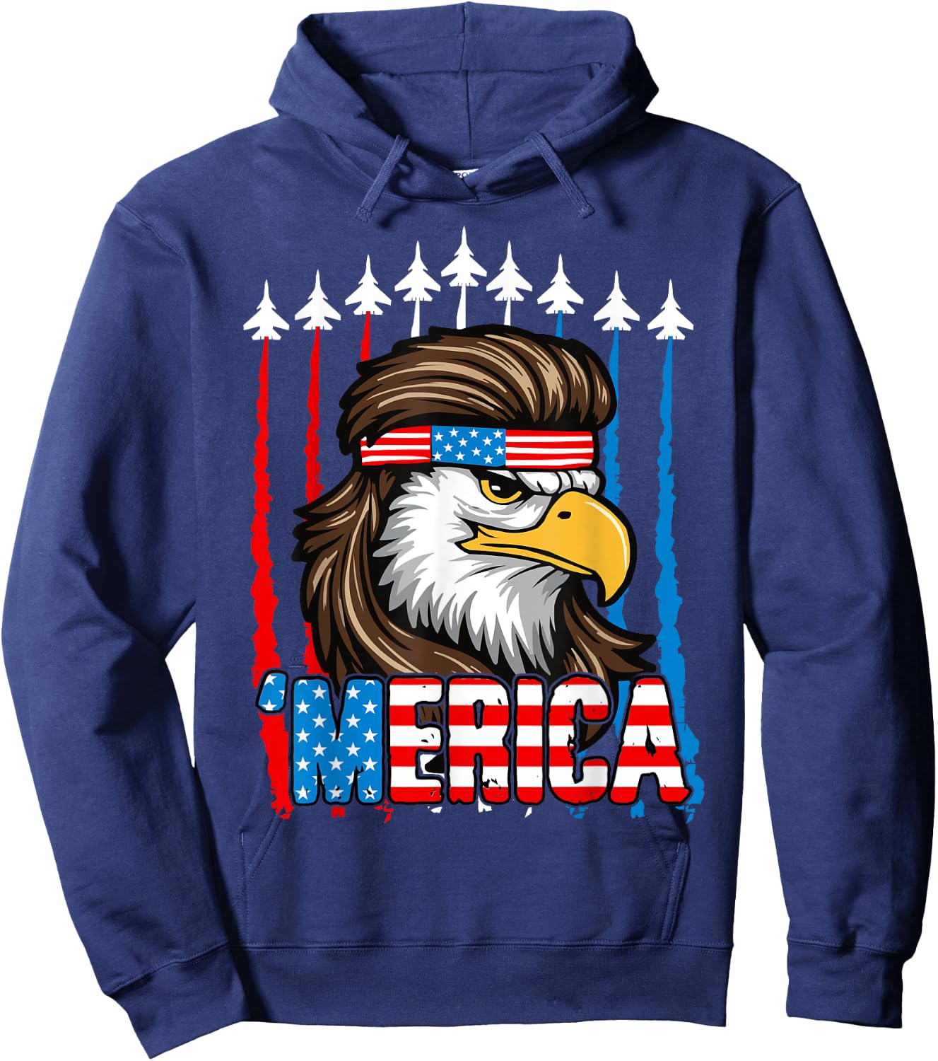 4th Of July Merica USA Flag Bald Eagle Patriotic Fighter Jet Kids Men Hoodie - Hoodie | Navy