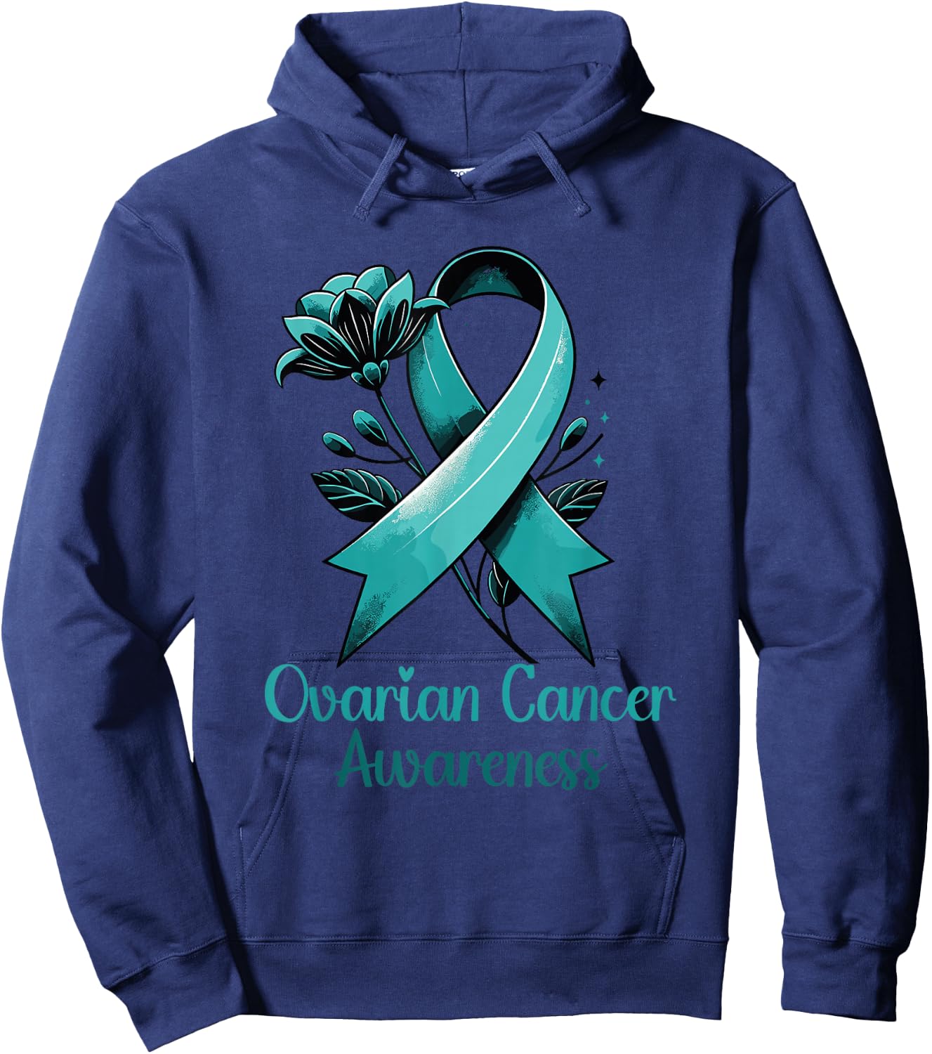 Elegant Teal Ribbon for Ovarian Cancer Awareness Hoodie - Hoodie | Navy