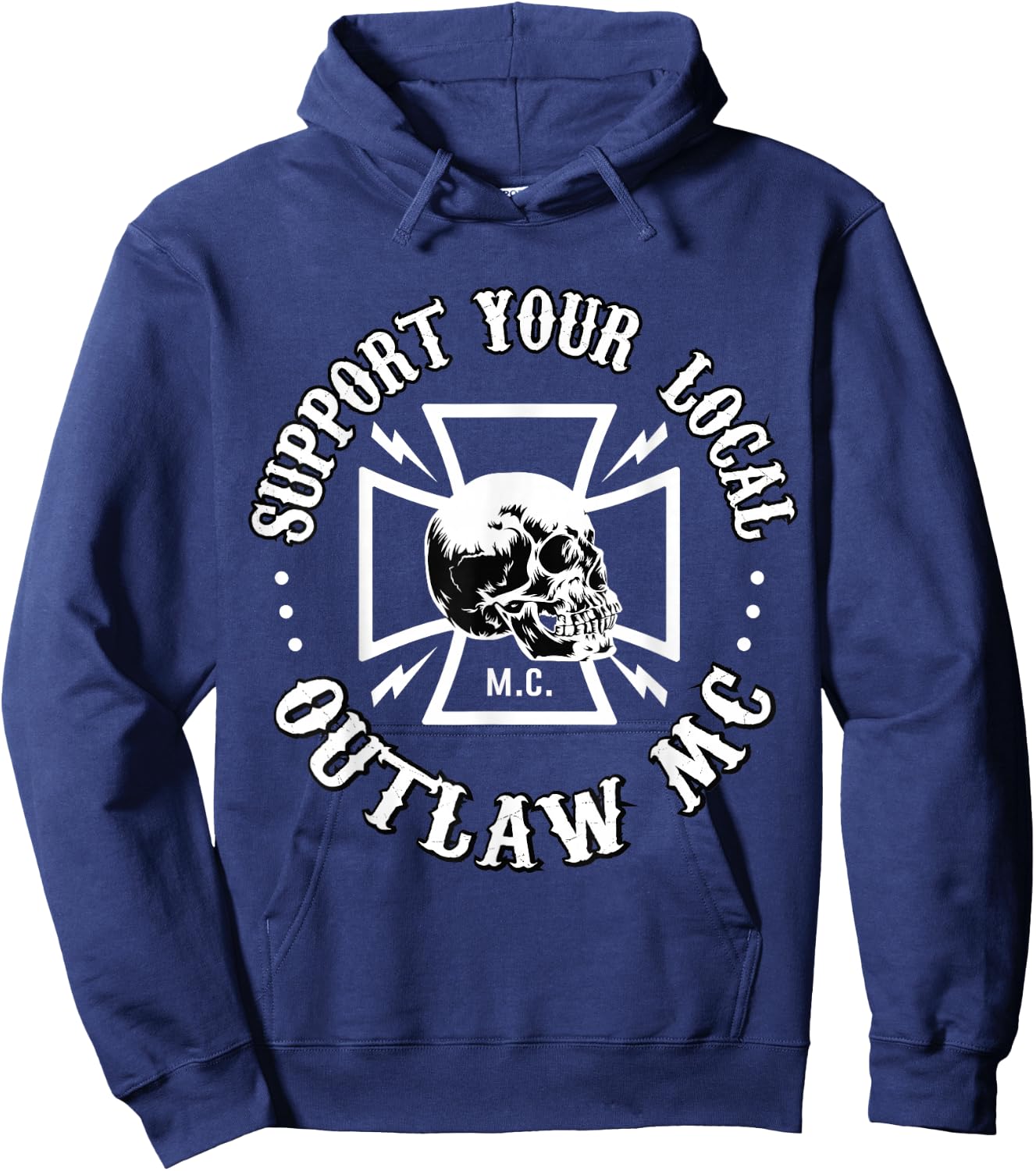 RomperGraphics Men's Support Your Local Outlaw MC Biker , Black, Small, Short Sleeve, , Classic Fit Hoodie - Hoodie | Navy