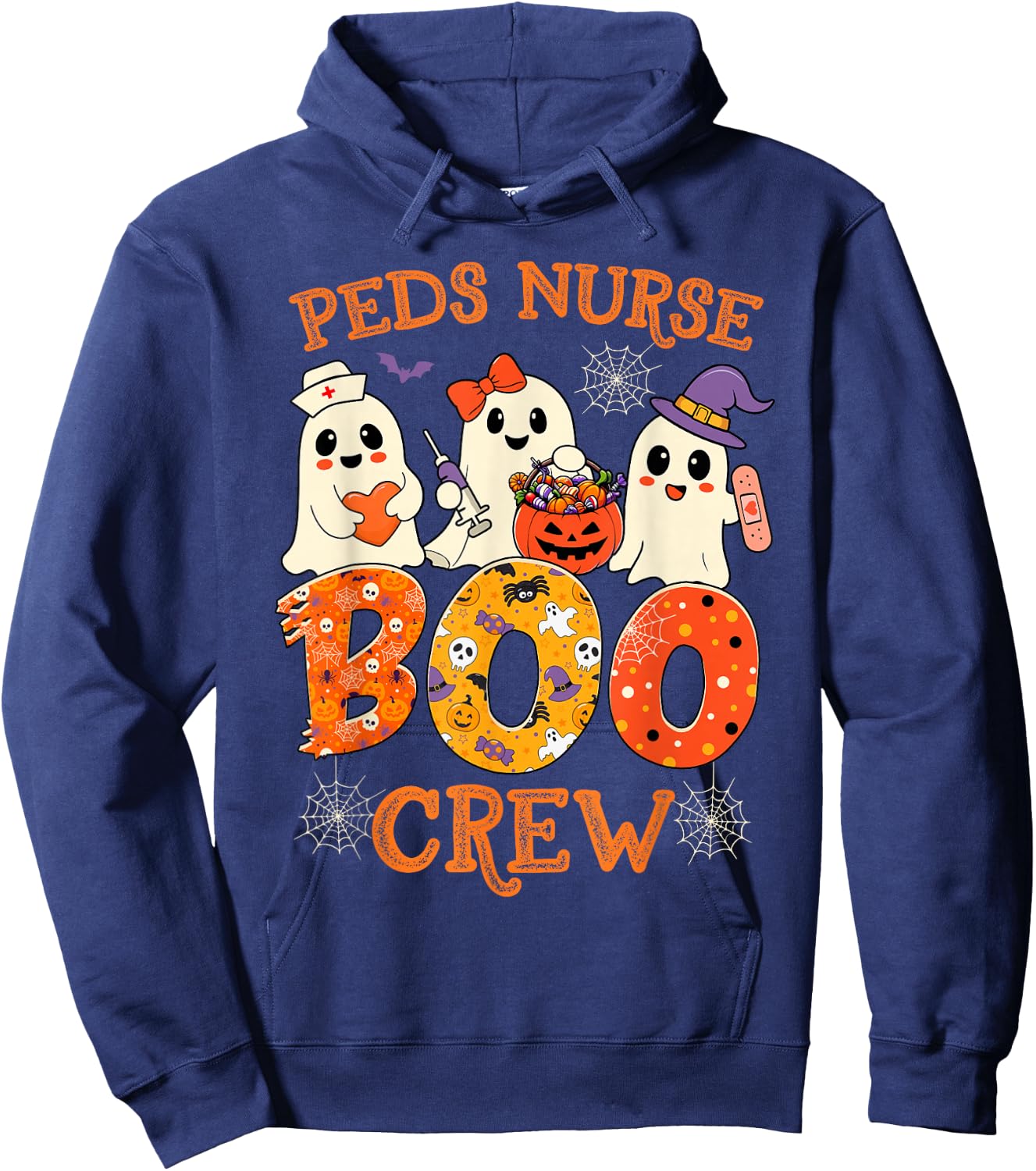PEDS Nurse Boo Crew Funny Ghost Halloween Spooky Costume Hoodie - Hoodie | Navy