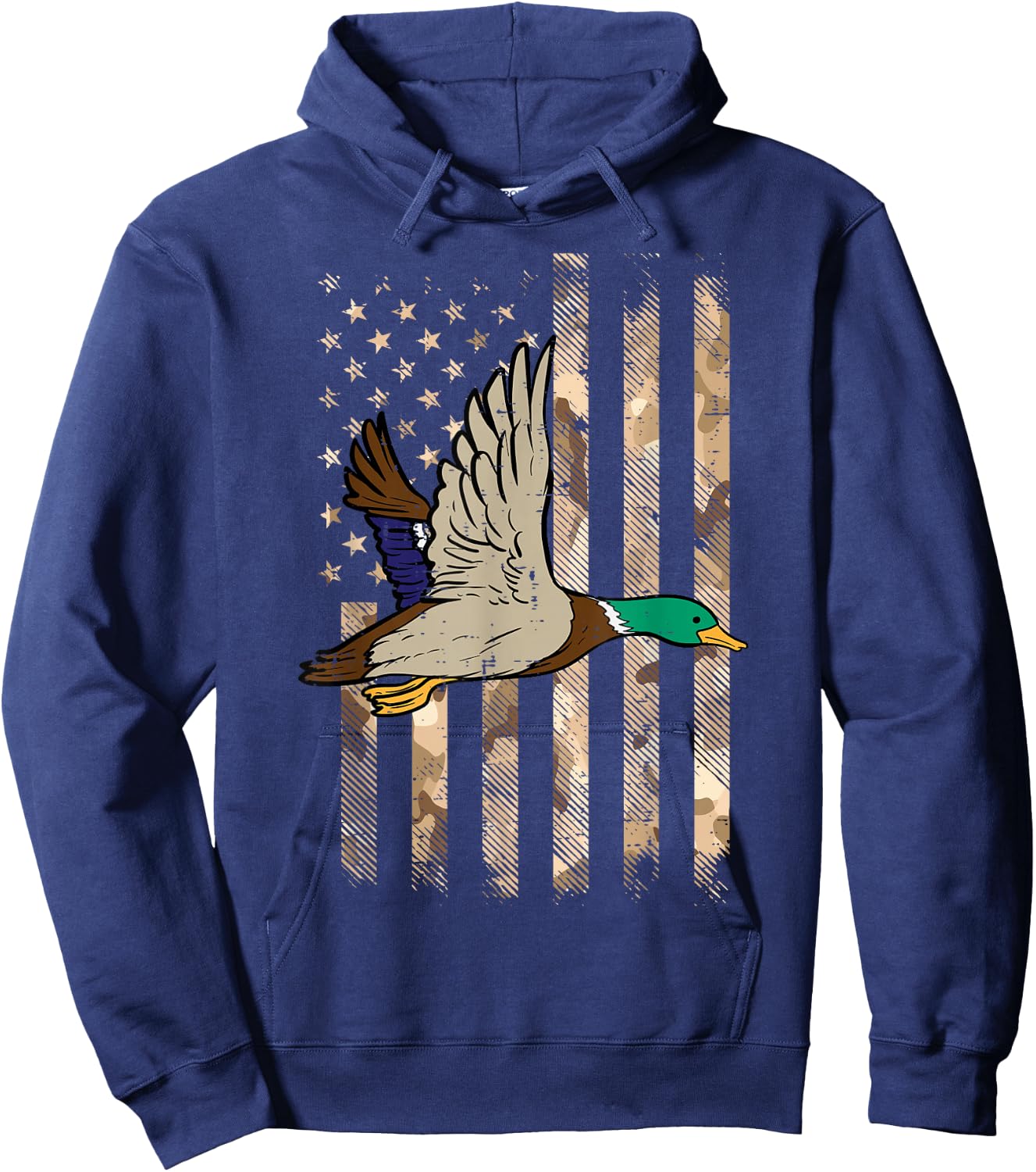 Duck Camo US Flag Vintage Patriotic Hunter Men Women Kids Hoodie - Hoodie | Navy