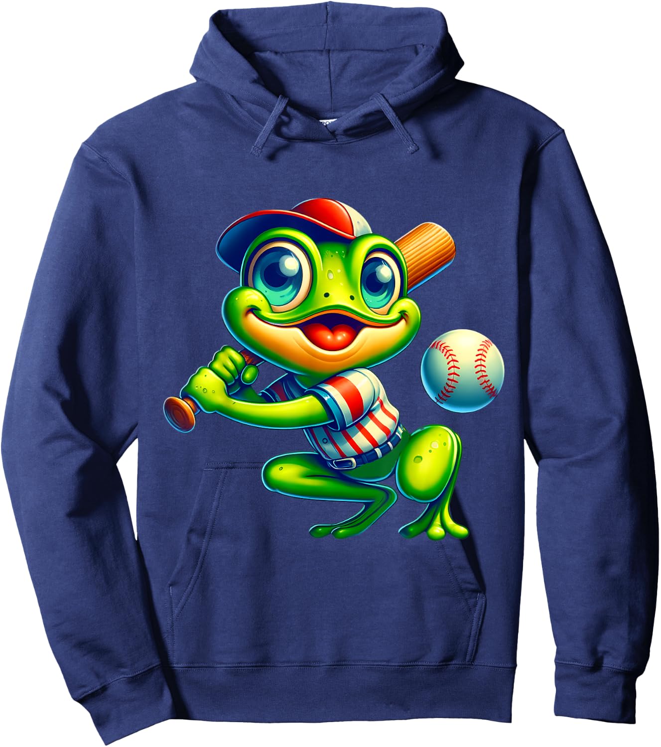 Frog Baseball Player Animal Lover Men Women Kids Hoodie - Hoodie | Navy