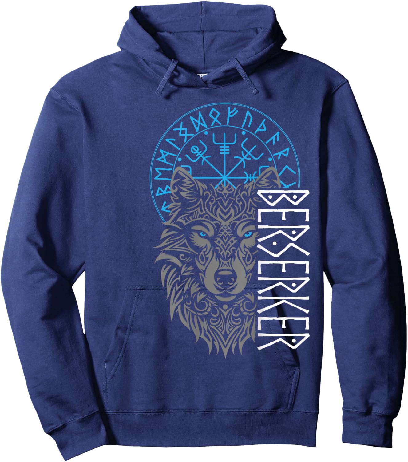 Berserker & Viking Compass - Nordic Wolf Design , Small, Black Hoodie - Hoodie | Navy