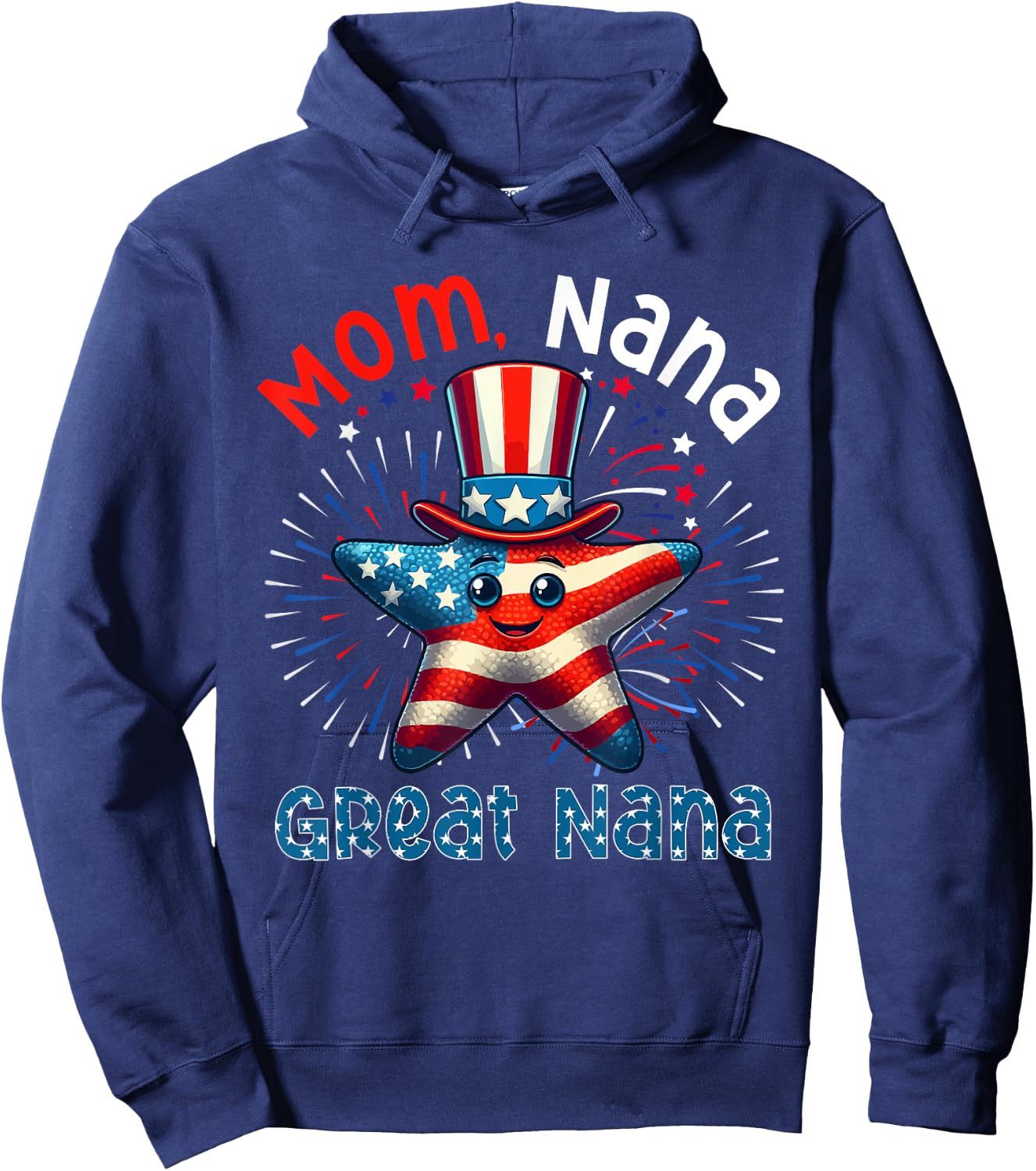 Mom Nana Great Nana 4th Of July Costume Starfish Fisherman Hoodie - Hoodie | Navy