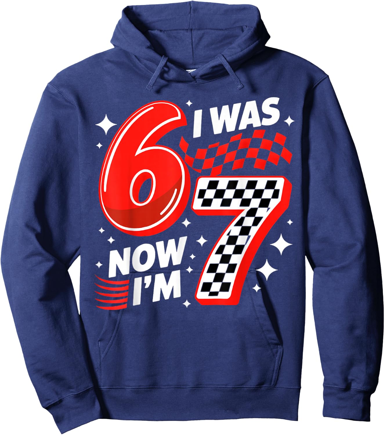 7th Racing Birthday I was 6 Now I'm 7 Boys 7 Year Old Hoodie - Hoodie | Navy
