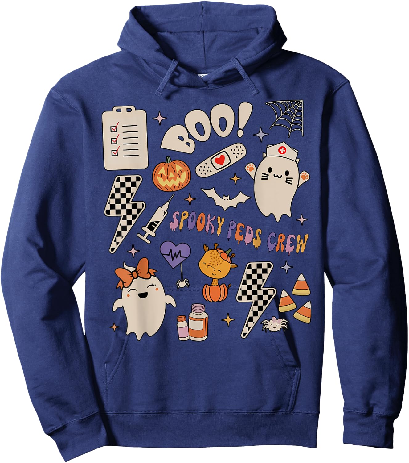 Boo Spooky PEDS Crew Ghost Pediatric Nurse Halloween Hoodie - Hoodie | Navy