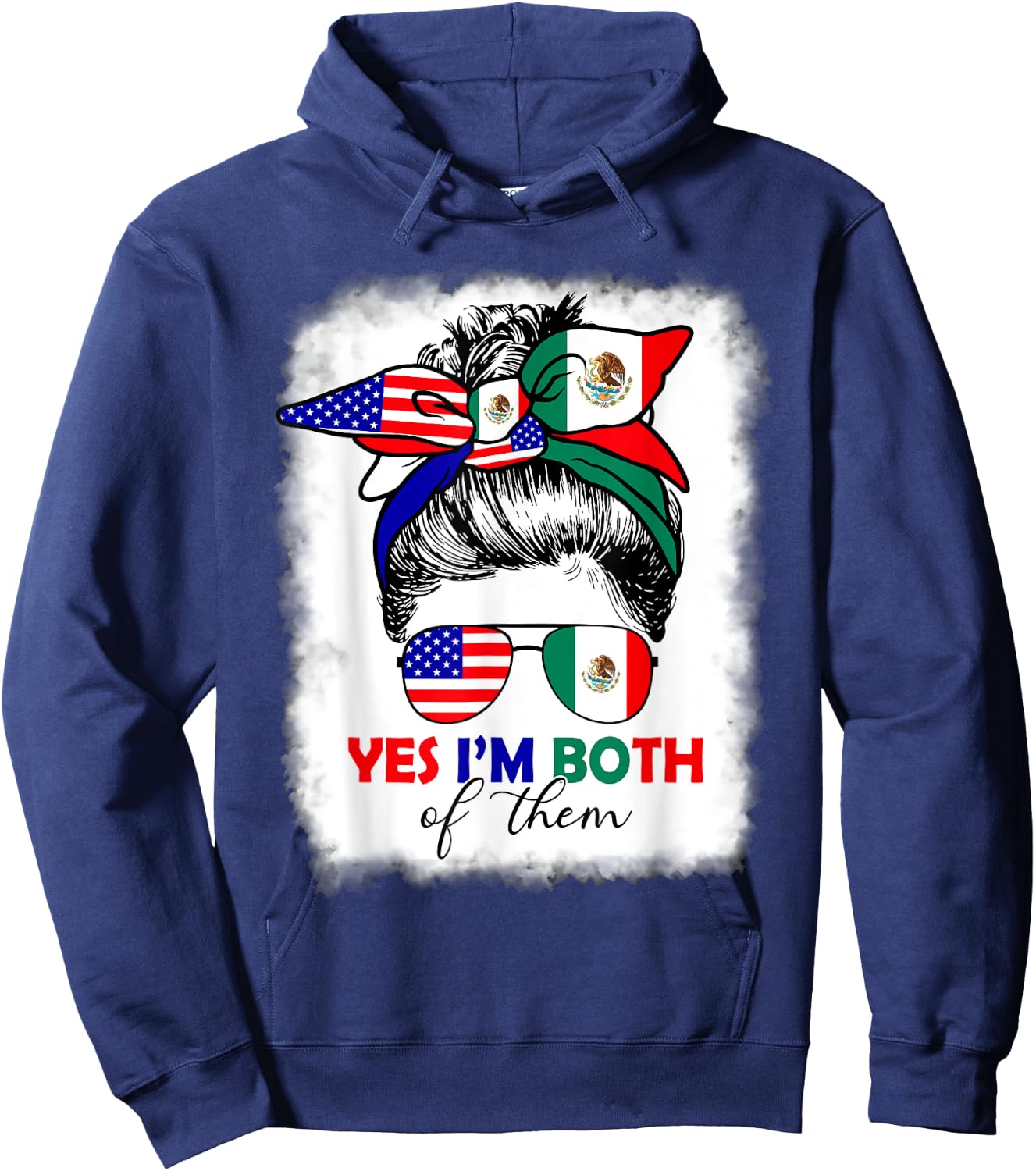 Half Mexican American Yes I'm Both of Them Mexico USA Flag Hoodie - Hoodie | Navy