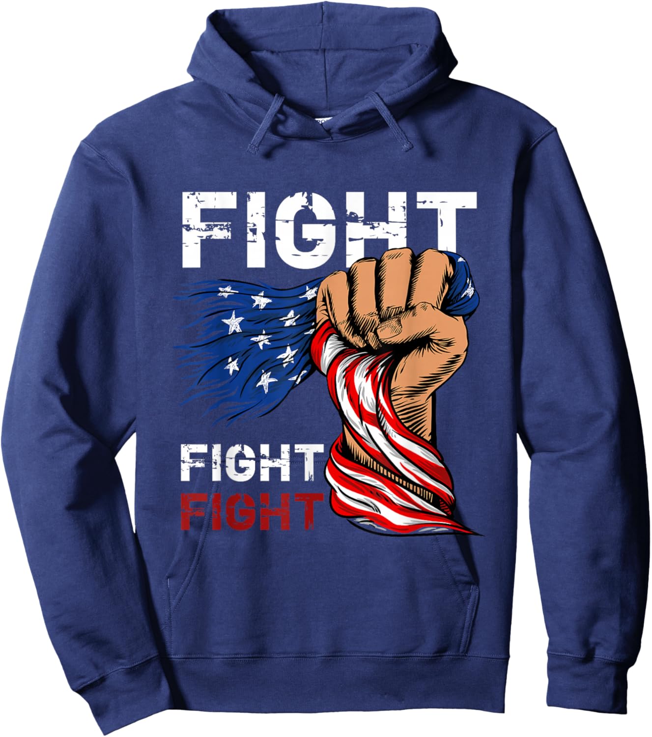 Fight Fight Fight American Flag Fist Hoodie - Hoodie | Navy
