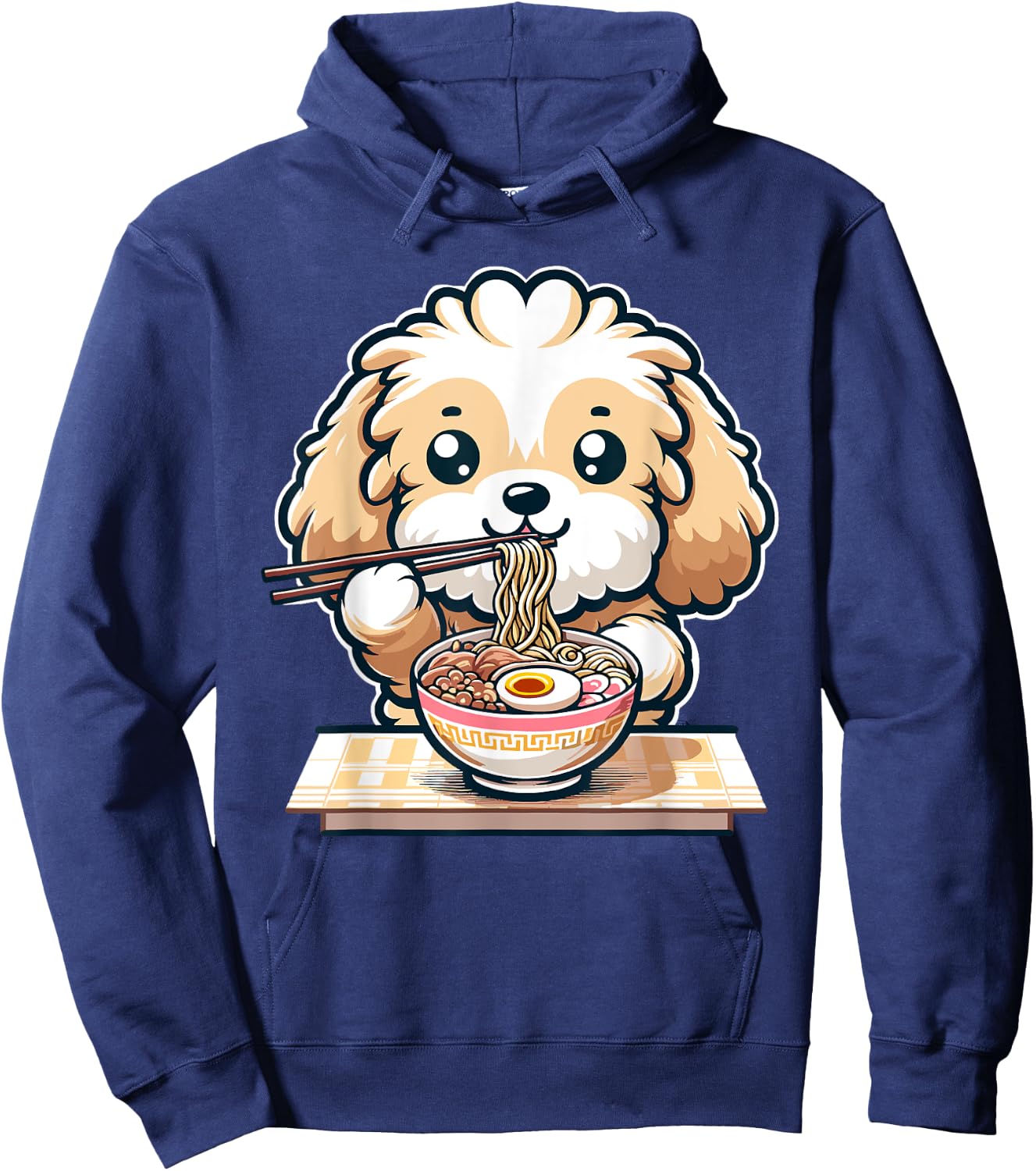 Cute Kawaii Cockapoo Eating Ramen Noodles Food Dog Lovers Hoodie - Hoodie | Navy