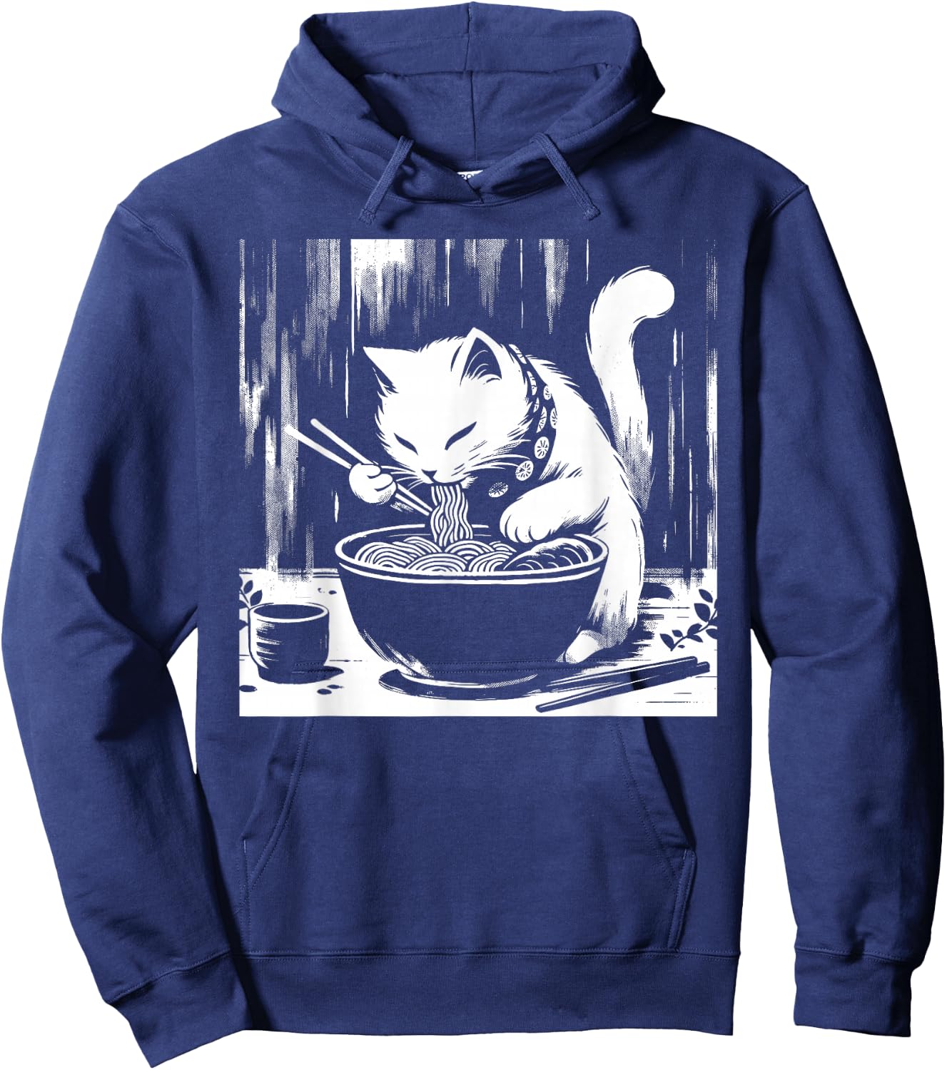 Retro Japanese Kawaii Anime Ramen Men Kids Women Cat Ramen Hoodie - Hoodie | Navy