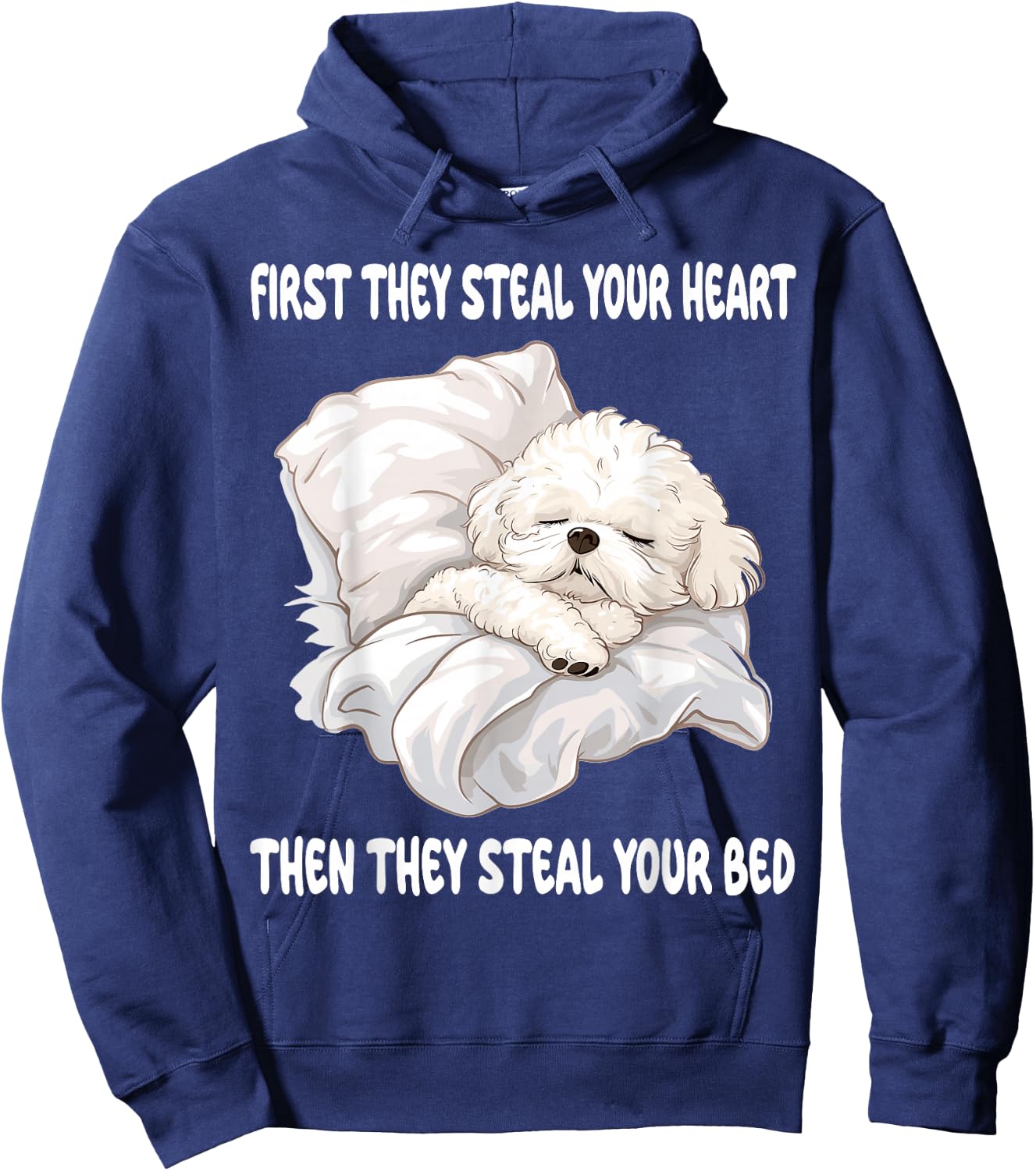 Bichon Frise Sleeping Pajamas Nightgown Hoodie - Hoodie | Navy
