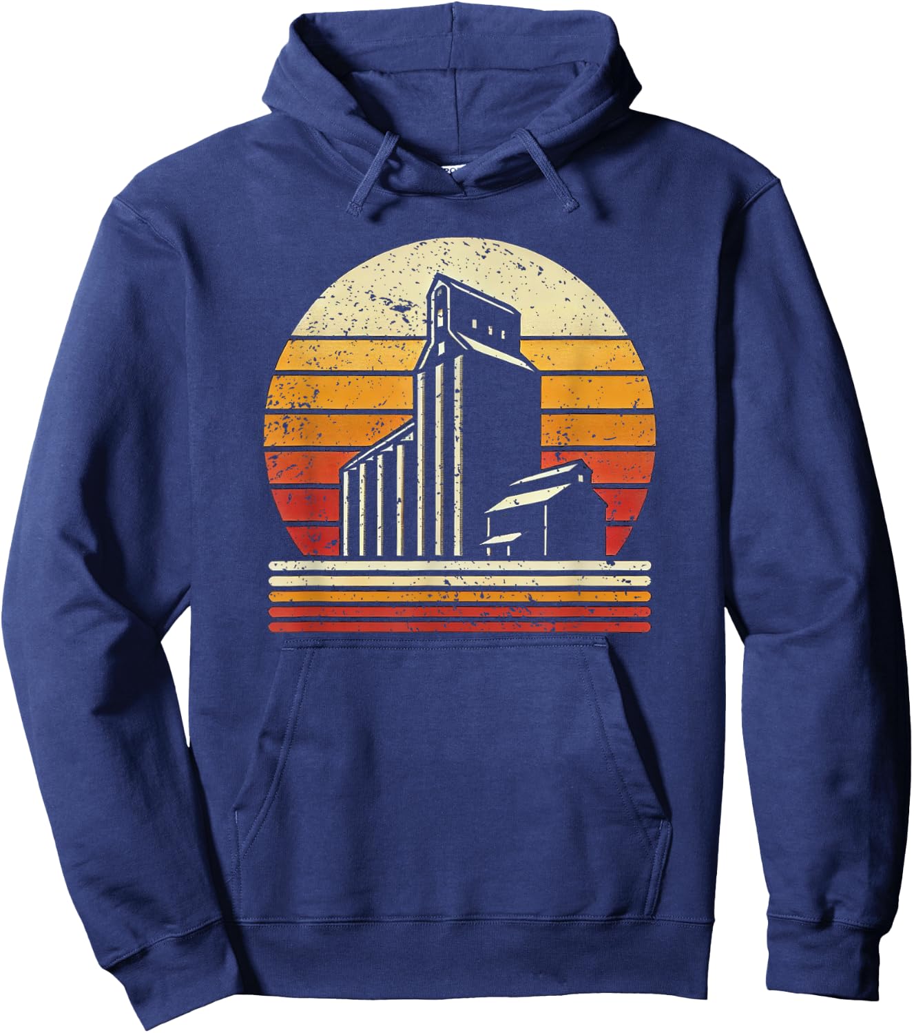 Rustic Grain Elevator - Retro Sunset Gifts for Farmers Hoodie - Hoodie | Navy