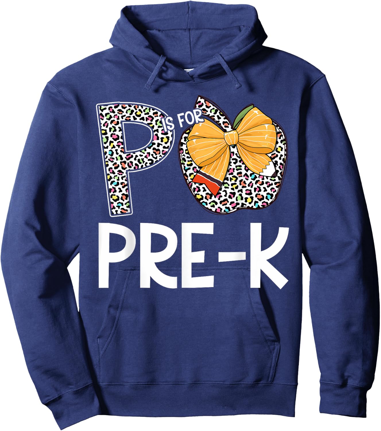 P Is For Pre-K Teacher Leopard Apple Back To School Hoodie - Hoodie | Navy