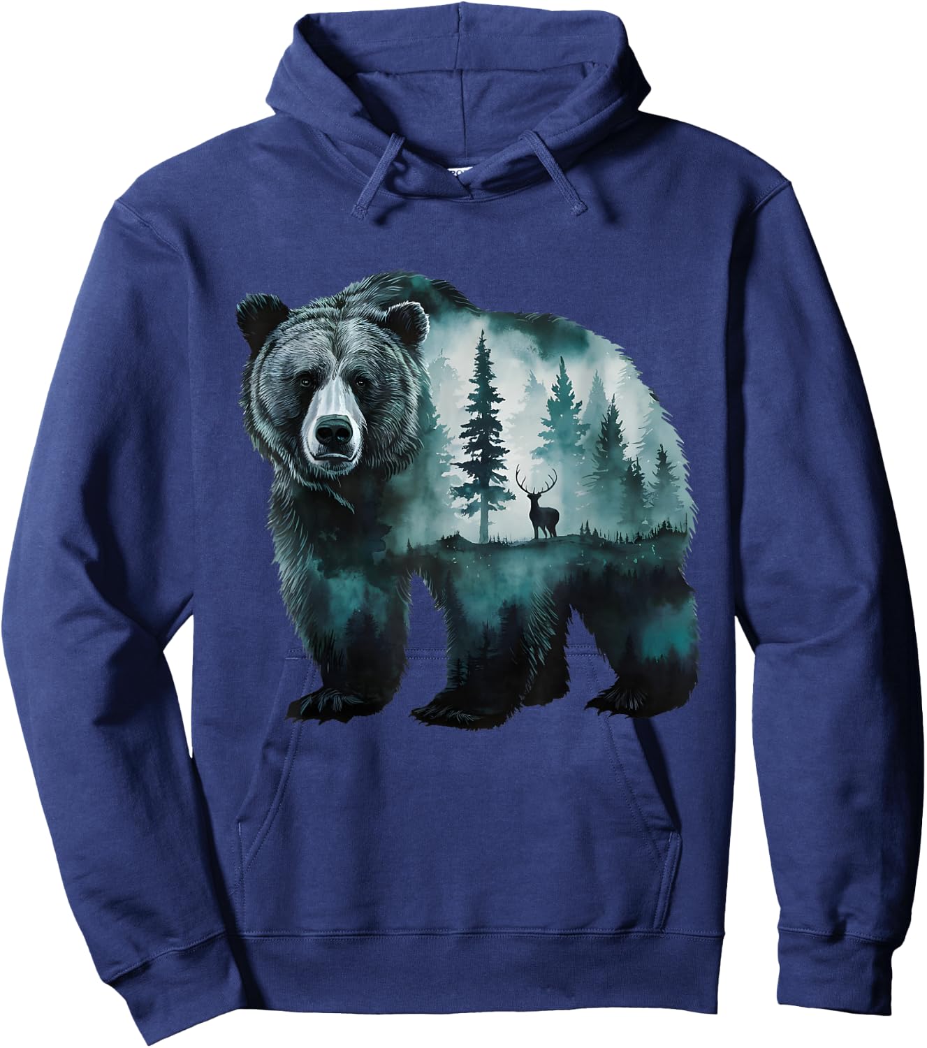 Majestic Grizzly Bear Deer Forest Scenic Nature Wildlife Art Hoodie - Hoodie | Navy