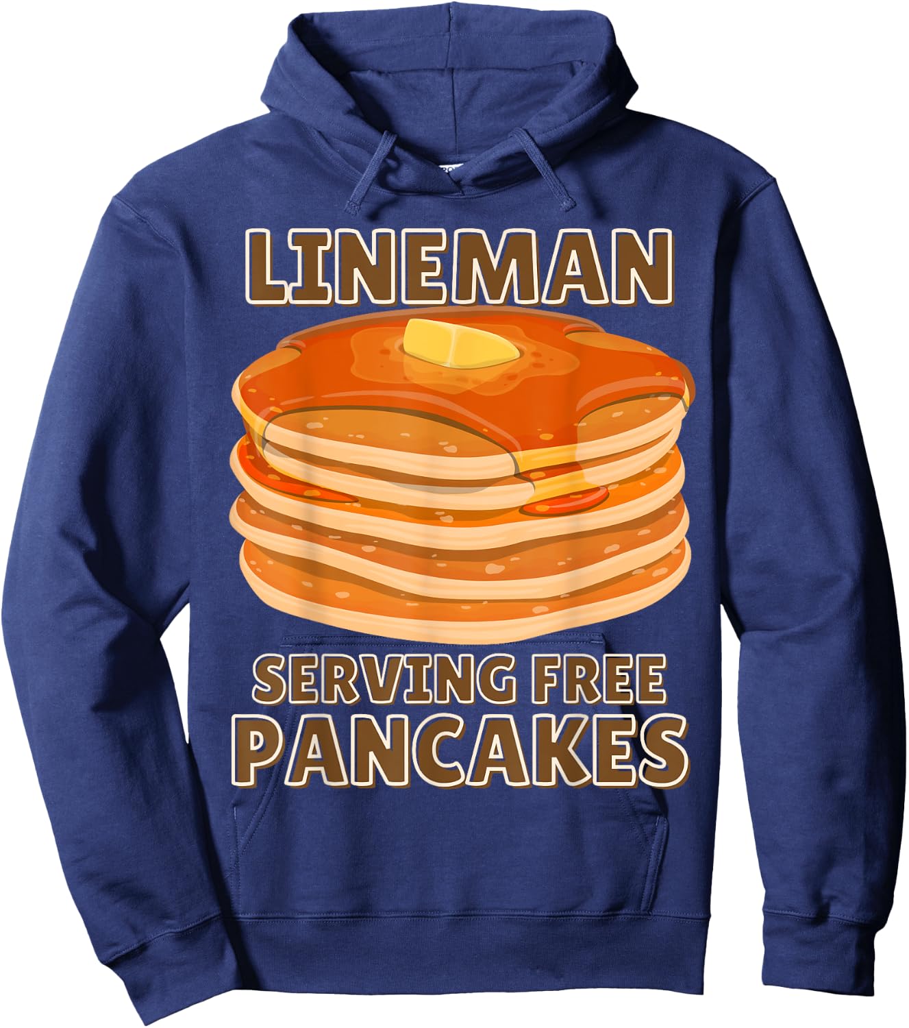 Lineman Serving Free Pancakes Football OL or DL -Adults, -Kids Black Small Modern U-Neck Short Sleeve Hoodie - Hoodie | Navy