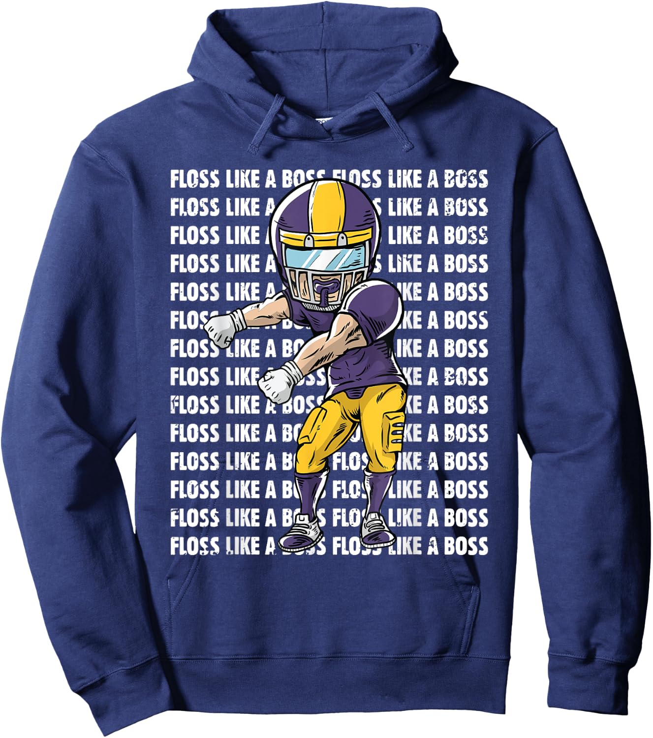 Floss Like A Boss Youth Shirt - Gold Purple Football Hoodie - Hoodie | Navy