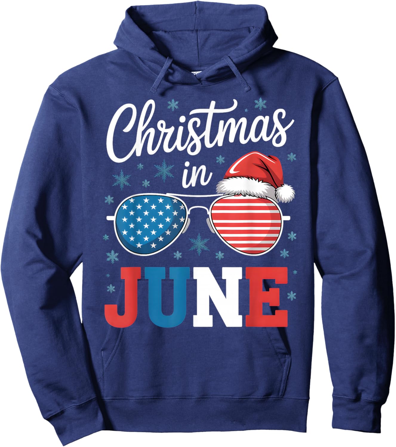 Christmas In June Sunglasses Santa Hat US Flag Vacation Hoodie - Hoodie | Navy