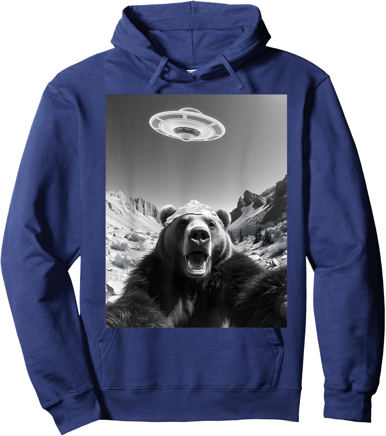 Bear Selfie With UFO Hilarious Alien Encounter Meme Hoodie - Hoodie | Navy