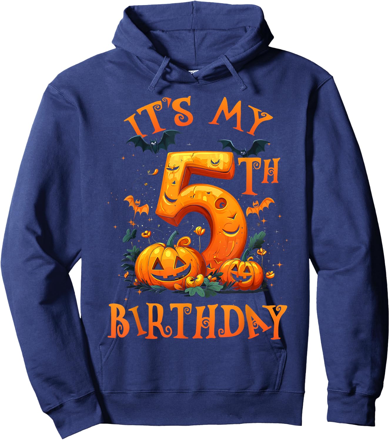 Boo It's My 5th Birthday Halloween Pumpkin 5 Years Old Hoodie - Hoodie | Navy