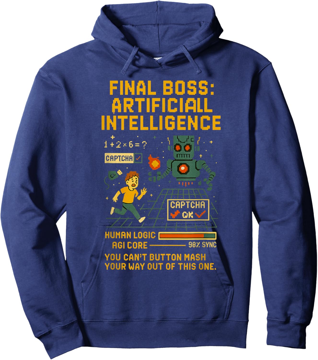 Final Boss: Artificial Intelligence – Captcha Robot Gamer AI Hoodie - Hoodie | Navy