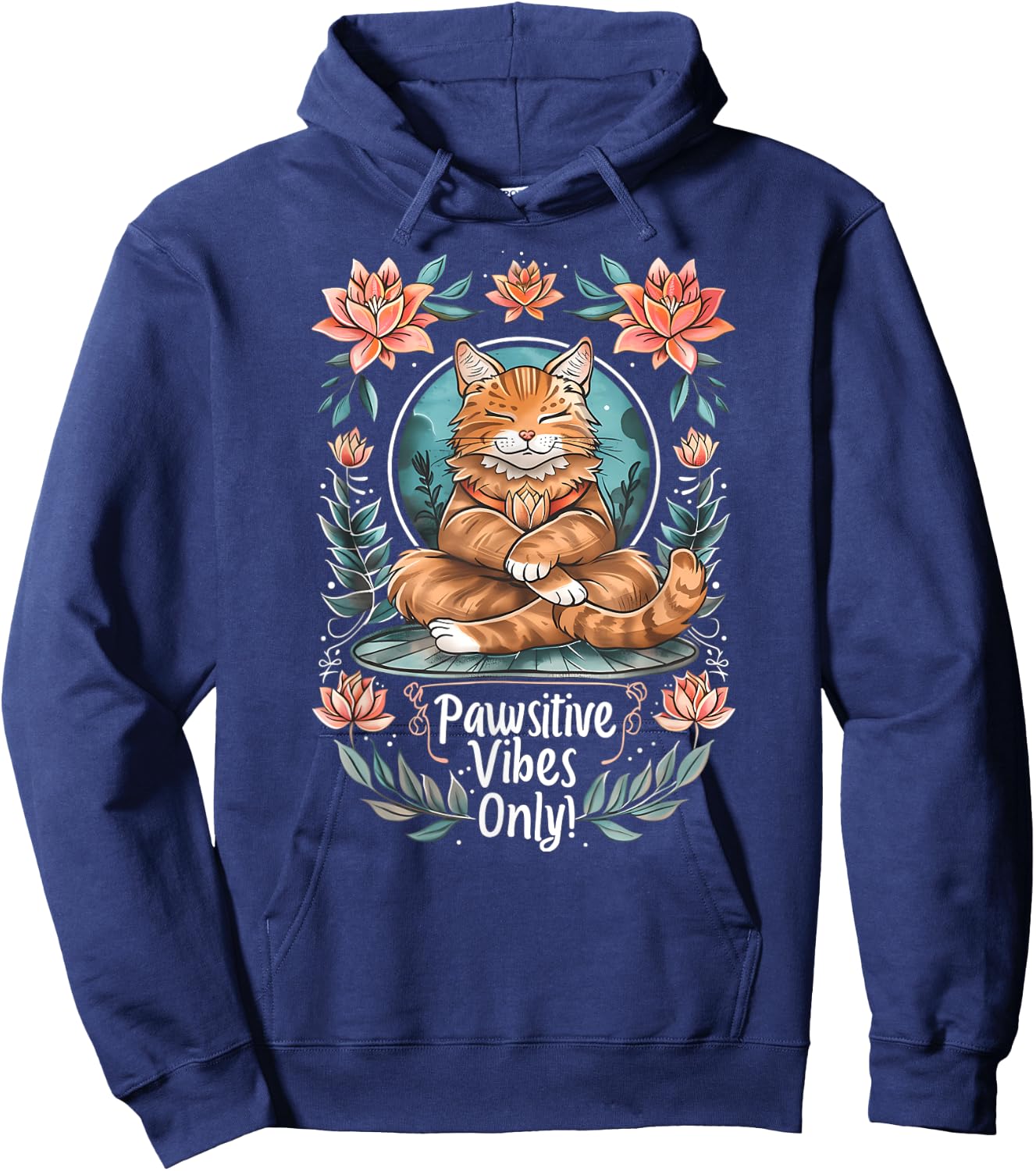 Pawsitive Vibes Only Yoga Poses Kitten Cat Men Women Hoodie - Hoodie | Navy