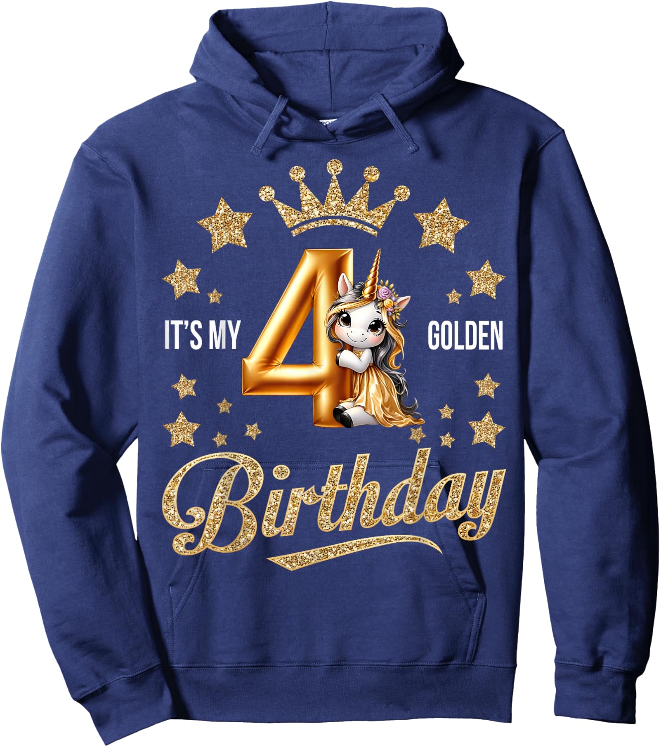 It's My 4th Golden Birthday 4 Year Old Bday Kids Groovy Hoodie - Hoodie | Navy