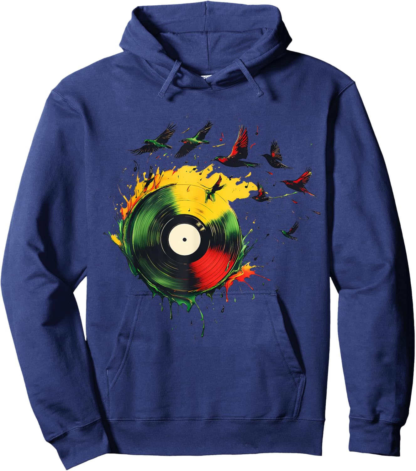 Rasta Vinyl Rastafarian Roots Jamaican Reggae Music Hoodie - Hoodie | Navy