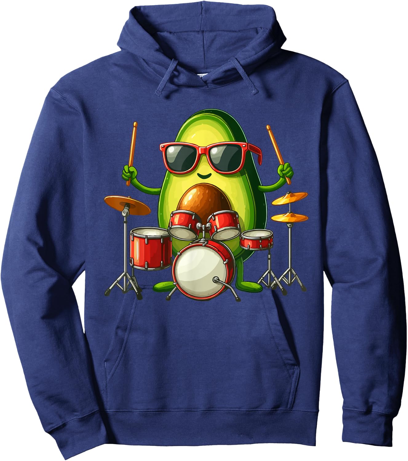 Avocado Sunglasses Playing Drum Funny Fruit Instrument Hoodie - Hoodie | Navy